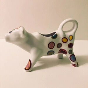 Vintage Ceramic Cow  Creamer Multicolored Spotted 7 Inch Long